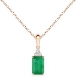 Angara natural emerald cut emerald pendant with diamond trio in silver 14k solid goldplatinum may birthstone birthday engagement anniversary wedding jewelry gift for women.jpg