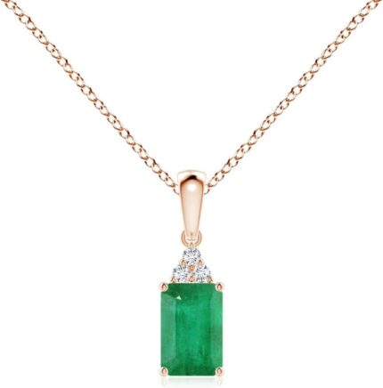 Angara natural emerald cut emerald pendant with diamond trio in silver 14k solid goldplatinum may birthstone birthday engagement anniversary wedding jewelry gift for women.jpg