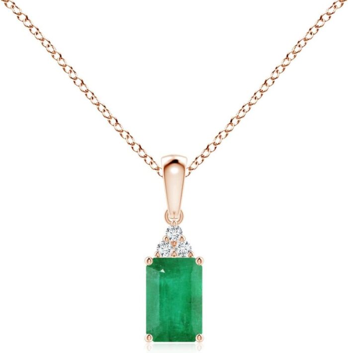 Angara natural emerald cut emerald pendant with diamond trio in silver 14k solid goldplatinum may birthstone birthday engagement anniversary wedding jewelry gift for women.jpg