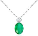 Angara natural oval emerald solitaire pendant with diamond in silver 14k solid goldplatinum may birthstone birthday engagement anniversary wedding jewelry gift for women.jpg