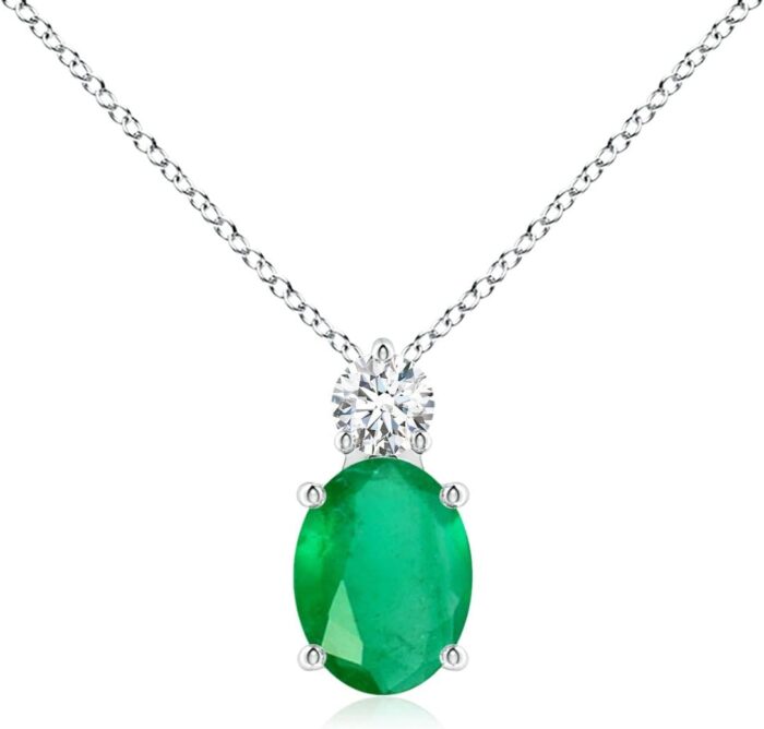 Angara natural oval emerald solitaire pendant with diamond in silver 14k solid goldplatinum may birthstone birthday engagement anniversary wedding jewelry gift for women.jpg
