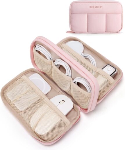 Bagsmart electronics organizer travel case cord storage for chargers cables phones compact tech accessories pouch pink.jpg