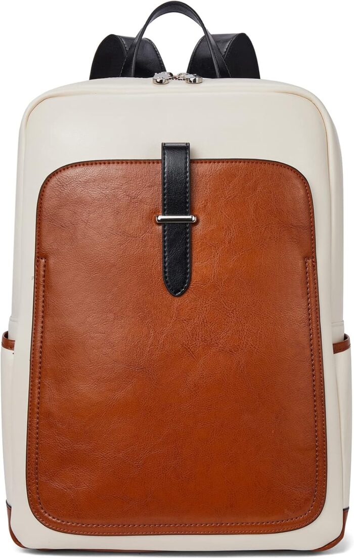 Bostanten leather laptop backpack for women15.6 inch computer backpack purse college daypack work travel bag beige brown.jpg