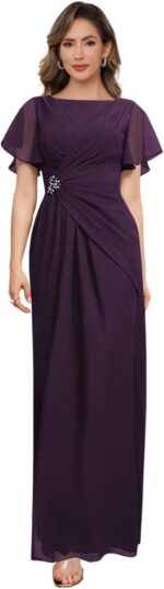 Britaly mother of the bride dresses for women chiffon short sleeve pleated waist long wedding party dress.jpg