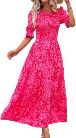 Btfbm women casual summer dresses 2025 spring crew neck ruffle short sleeve floral print smocked boho flowy maxi dress.jpg