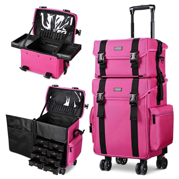 Byootique 2 in1 soft sided rolling makeup case unseasonable bright cosmetic train case with wheels and removable organizer deep pink.jpg