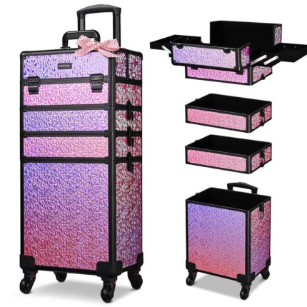 Byootique rolling makeup train case on wheels 4in1 cosmetology profesional travel cosmetic bag lockable organizer box for hairstylist artist nail beauty salon barbermermaid pink.jpg