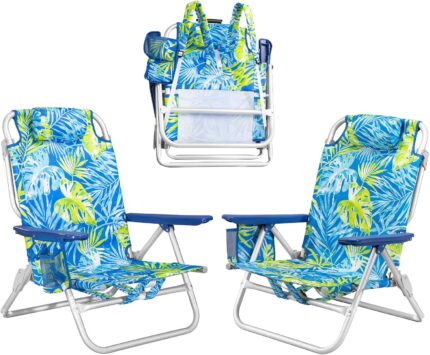 Backpack beach chairs for adults folding heavy duty camping chair with storage pouch cup holder towel rack lightweight adjustable chair for outdoortravel 2pcs tropical foliage.jpg