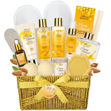 Bath body gift set luxury home spa bath gift basket honey almond scented bath set pamper gifts for women teens 15 pcs relaxing home spa kit with bubble bath bath salts body lotion.jpg