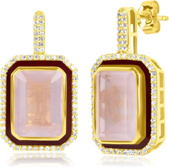 Big gemstone statement dangle earrings with enamel and white sappire accents hypoallergenic 14k gold over sterling silver gemstone earrings by max stone.jpg
