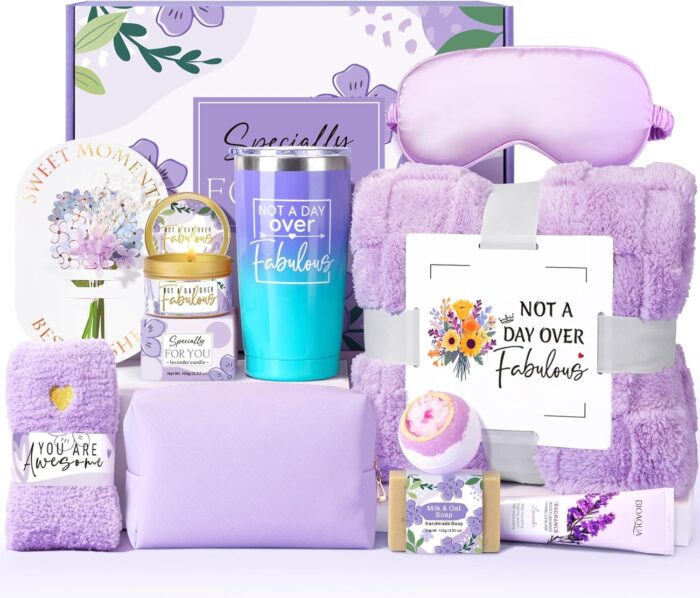 Birthday gifts for women self care friendship gifts lavender relaxing spa gifts basket care package w luxury flannel blanket 20 oz tumbler unique mothers day gift for mom her friend sister wife.jpg