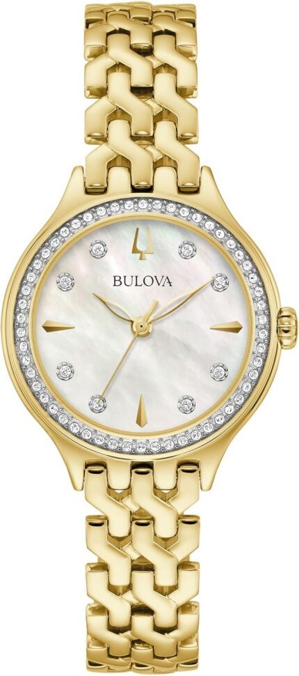 Bulova ladies classic crystal gold stainless steel 3 hand quartz watch mother of pearl dial.jpg
