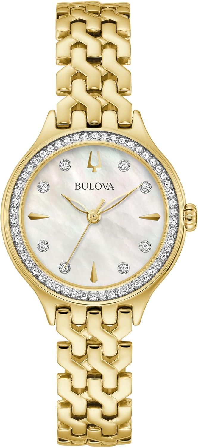 Bulova ladies classic crystal gold stainless steel 3 hand quartz watch mother of pearl dial.jpg