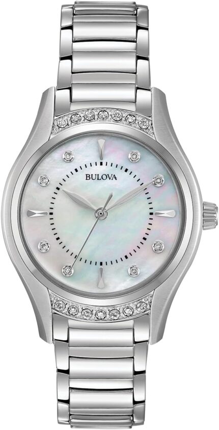 Bulova ladies classic diamond 3 hand quartz stainless steel watch 16 diamonds mother of pearl dial curved mineral crystal.jpg