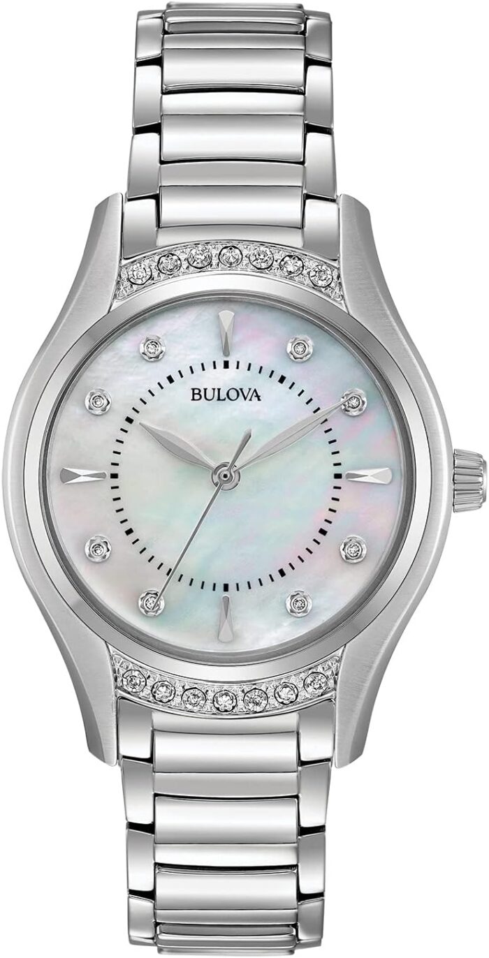 Bulova ladies classic diamond 3 hand quartz stainless steel watch 16 diamonds mother of pearl dial curved mineral crystal.jpg