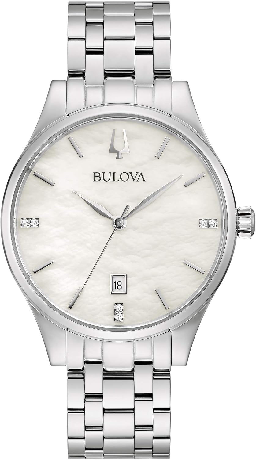 Bulova ladies classic diamond dial stainless steel 3 hand calendar date quartz watch.jpg