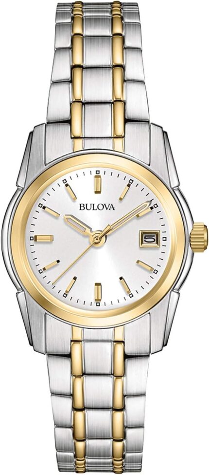 Bulova ladies classic two tone stainless steel 3 hand calendar date quartz watch silver white dial style 98m105.jpg