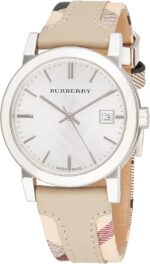 Burberry bu9132 womens swiss the city haymarket check and white leather strap watch.jpg