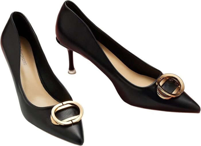 C.paravano womens metal buckle stiletto pumps professional business meeting shoes with metal accentschic pointed toe designall day comfort heels for office workdaysblacksize 9.5.jpg