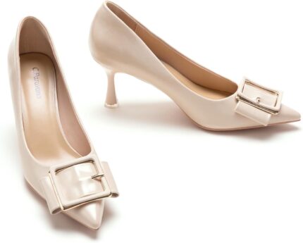 C.paravano womens pumps i comfortable stiletto heel pumps i kitten heels for women i closed toe daily pumps i buckle pump heelswhitesize 9.5.jpg