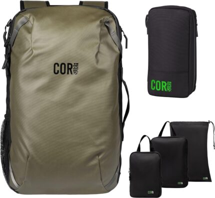 Cor surf carry on travel backpack bundle island hopper travel backpack with toiletry bag and compression packing cube set 40l green.jpg