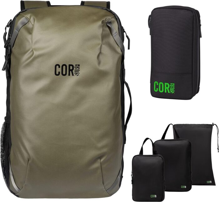 Cor surf carry on travel backpack bundle island hopper travel backpack with toiletry bag and compression packing cube set 40l green.jpg