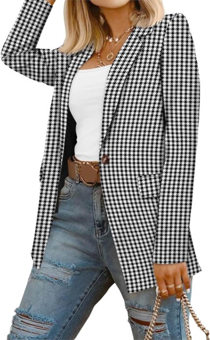 Crazy grid women business casual blazers with lined professional work suit jacket with pockets.jpg