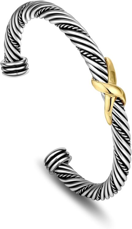 Cable bracelets for women two tone cuff bangle mixed metal bracelets designer dupes jewelry for her.jpg