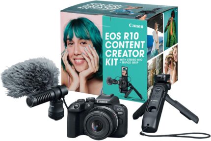 Canon eos r10 content creator kit mirrorless vlogging camera with rf s18 45mm f4.5 6.3 is stm lens tripod and stereo microphone 24.2 megapixel cmos aps c sensor 4k video black.jpg