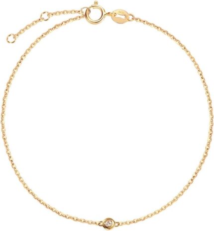 Carleen 18k solid gold solitaire genuine bezel set small tiny round diamond layered mixed dainty bracelet minimalist delicate fine jewelry for women girls.jpg