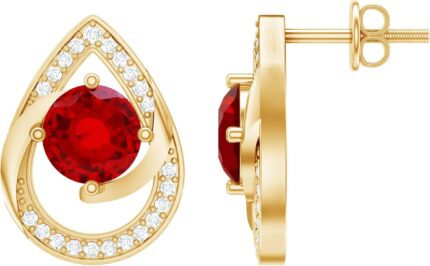 Certified 6 mm lab grown ruby stud earrings for women aaaa quality ruby diamond teardrop earrings with jewelry box.jpg