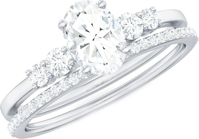 Certified lab grown diamond bridal ring set ef vs quality 5x7mm oval diamond engagement ring with wedding band ready to gift.jpg