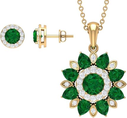 Certified lab grown emerald necklace earring set aaaa quality emerald moissanite flower jewelry set ready to gift.jpg