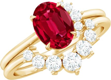 Certified lab grown ruby bridal ring set aaaa quality 6x8 mm ruby engagement ring with diamond enhancer ideal for gift.jpg