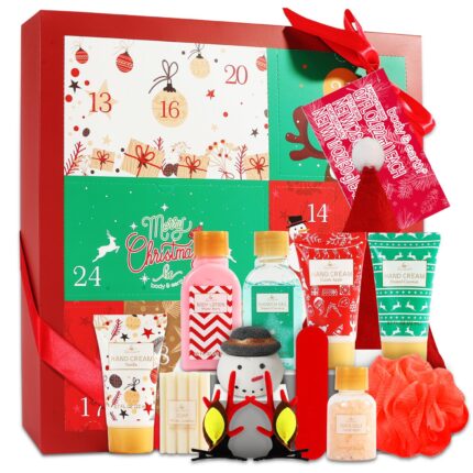 Christmas advent calendar 2024 12 days of holiday advent calendar for women body earth spa gift baskets with snowman bath bomb scented candle christmas hat new year bath set for women.jpg