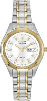 Citizen womens eco drive dress classic watch in two tone stainless steel white dial model ew3144 51a.jpg