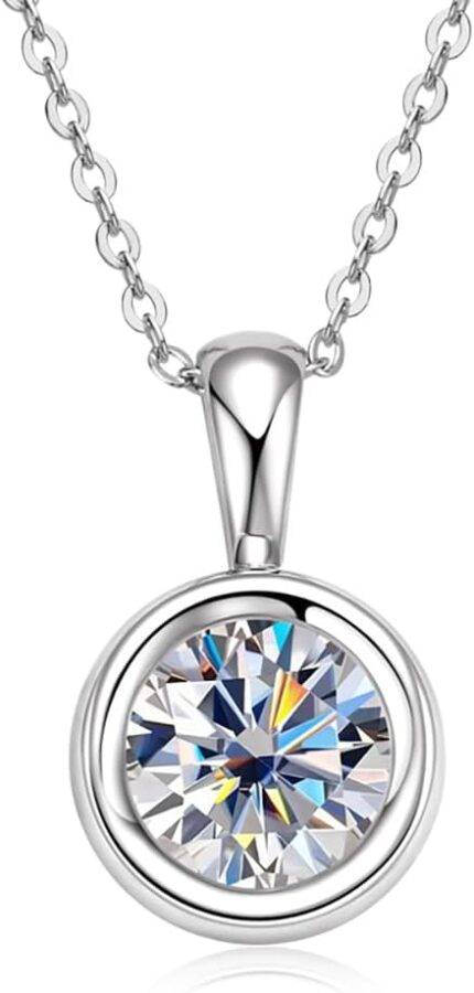 Classic 2 carat round cut diamond pendant necklace in sterling silver bezel set white diamond diamond jewelry for women.jpg