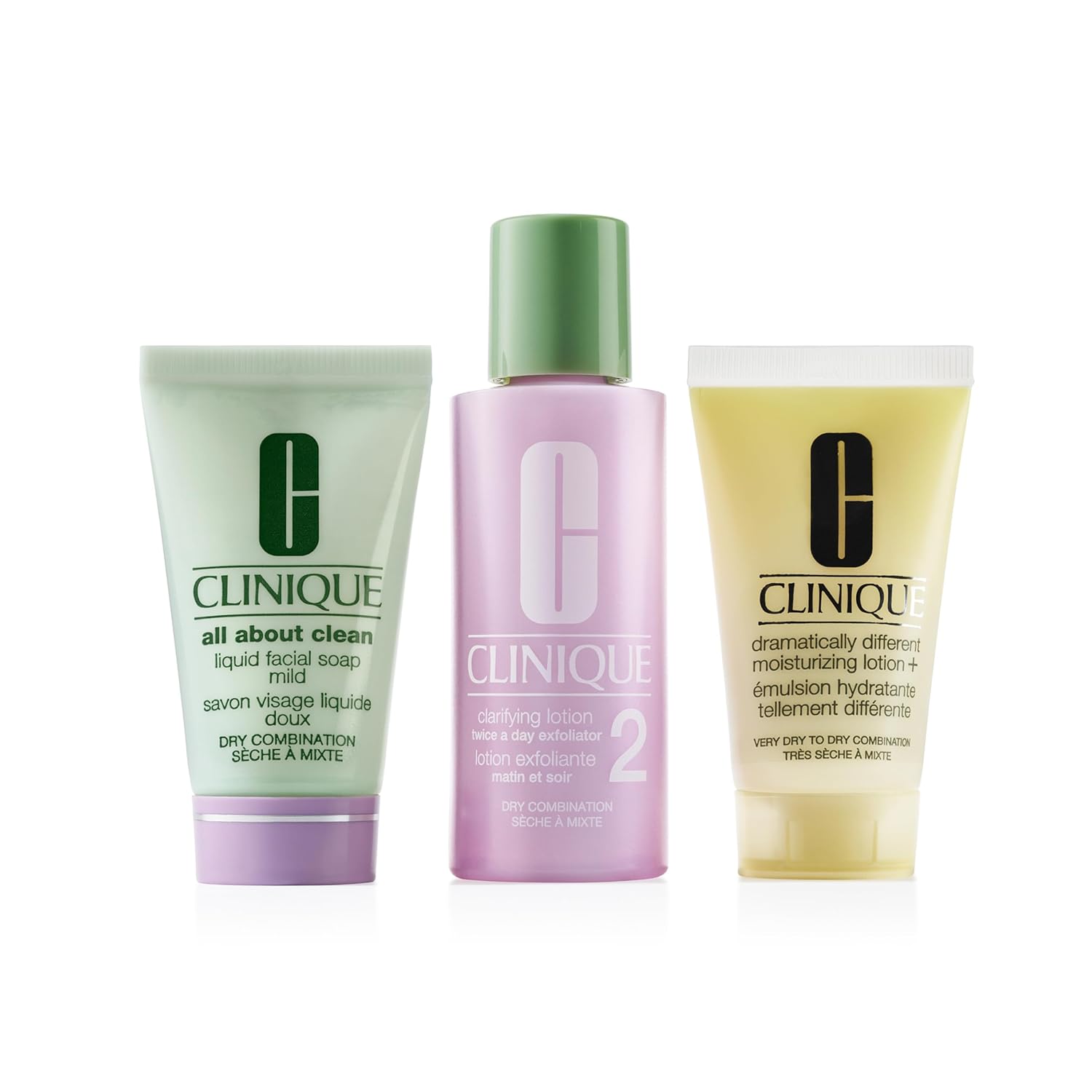 Clinique 3 step refresher course skincare set for dry combination skin types face soap clarifying lotion dramatically different lotion cleansing exfoliating moisturizing mini travel size.jpg