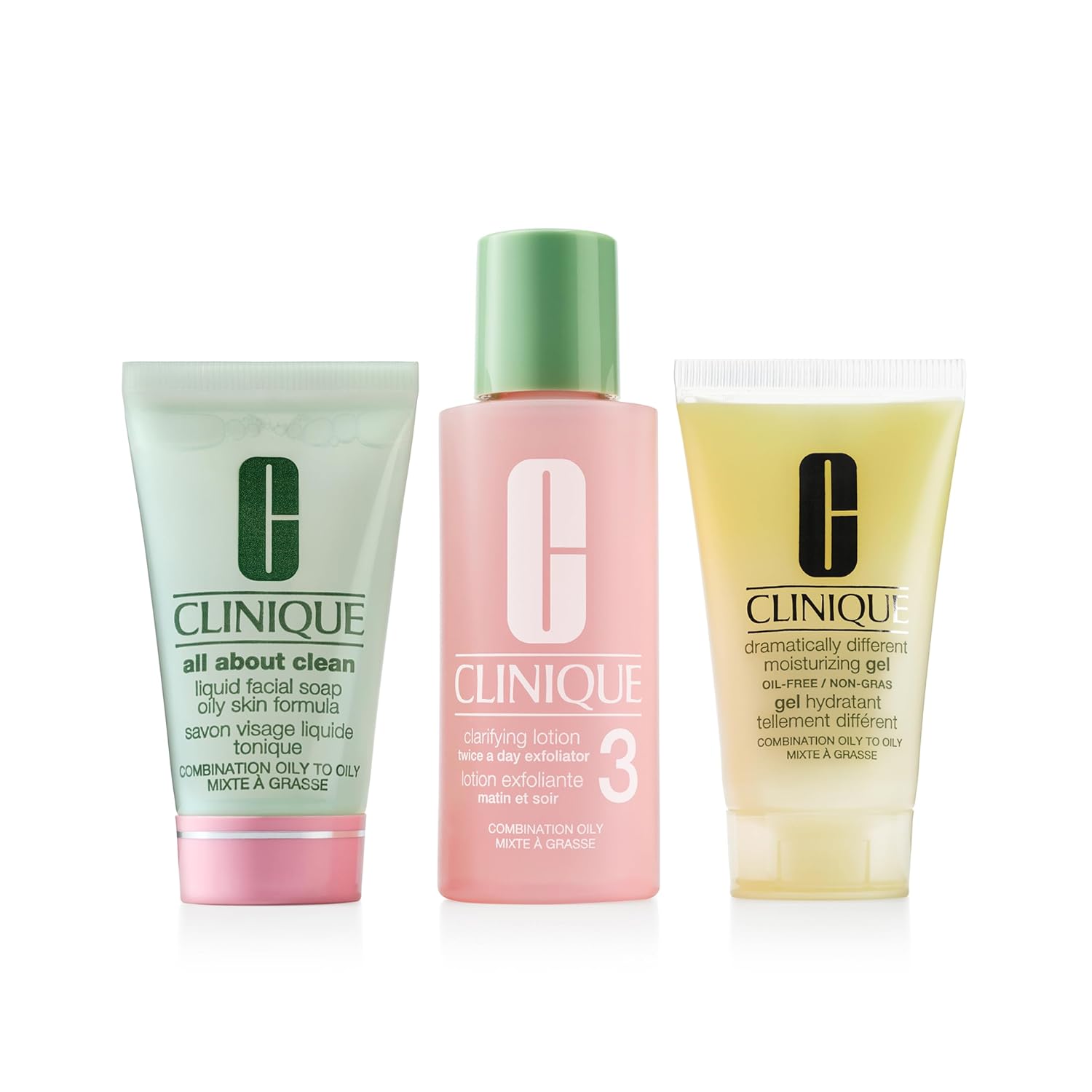 Clinique 3 step refresher course skincare set for oily combination skin types mini travel size face soap clarifying lotion dramatically different gel cleansing exfoliating moisturizing.jpg