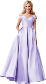 Clothfun off shoulder prom dresses long ball gowns satin formal dresses for women evening gowns with pockets.jpg