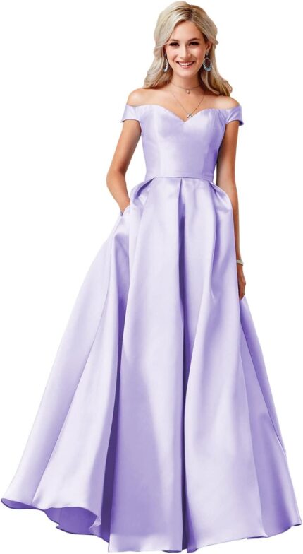 Clothfun off shoulder prom dresses long ball gowns satin formal dresses for women evening gowns with pockets.jpg