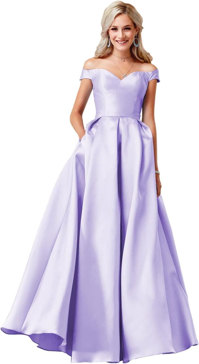 Clothfun off shoulder prom dresses long ball gowns satin formal dresses for women evening gowns with pockets.jpg