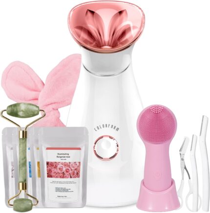 Colorfarm facial steamer skin care set face steamer home spa kit deep cleaning unclogs pores with 5 skin care tools spa relaxing self care gifts for women youth boosting radiance spa kit.jpg