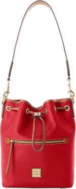 Dooney bourke womens drawstring in pebble grain leather medium sized handbag with drawstring closure red.jpg