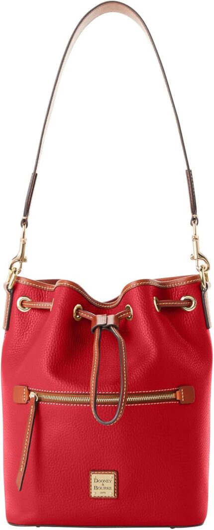 Dooney bourke womens drawstring in pebble grain leather medium sized handbag with drawstring closure red.jpg