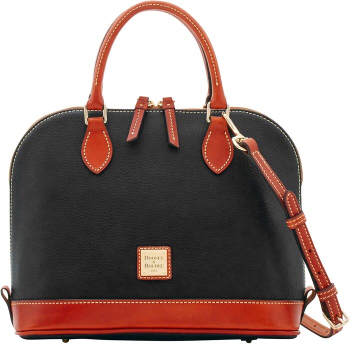 Dooney bourke womens zip zip satchel in pebble grain leather large handbag with adjustable detachable shoulder strap.jpg