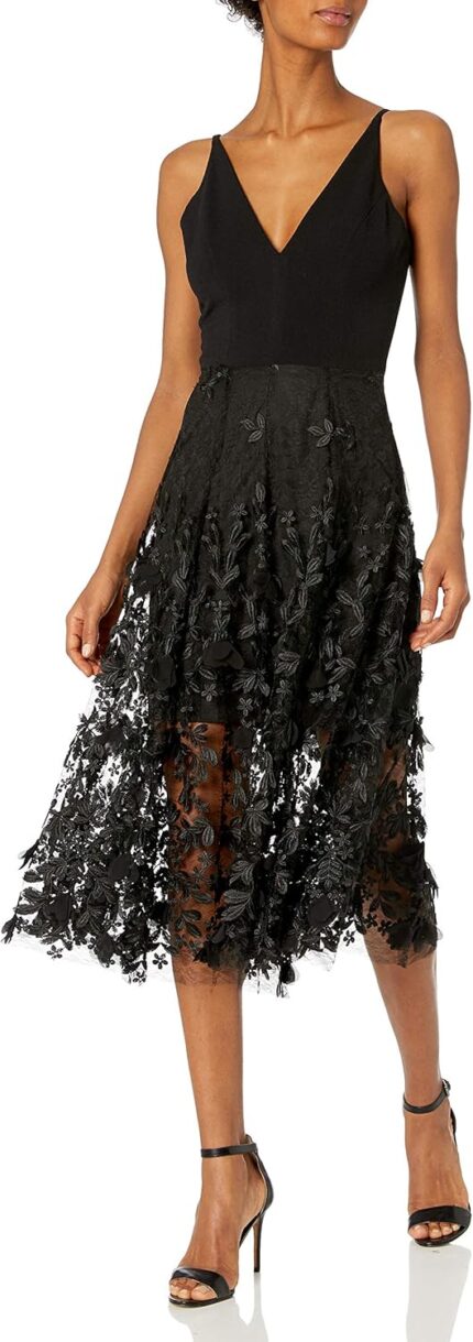 Dress the population womens darleen sleeveless plunging neckline fit and flare midi dress.jpg