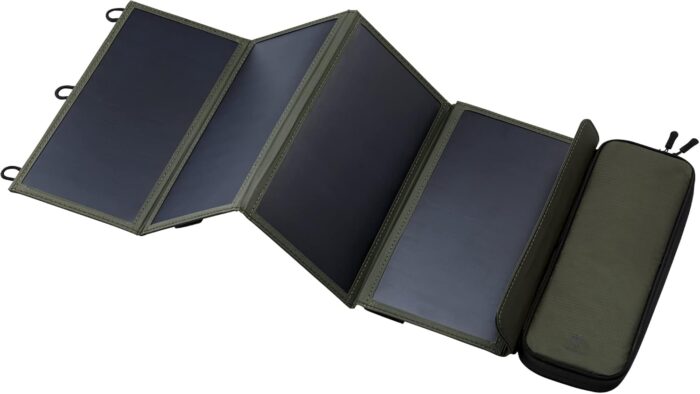 Elecom nestout portable solar panel dual usb a ports 28w power generation charger for phone camping durable water resistant ripstop nylon foldable lightweight adjustable stands 4 panel.jpg