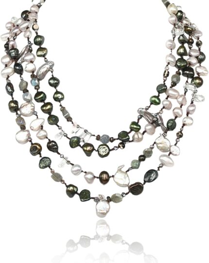Elegant 24 multi strand freshwater pearl necklace with 4 5mm multicolor rice pearls silver clasp. gift for her mothers day.jpg