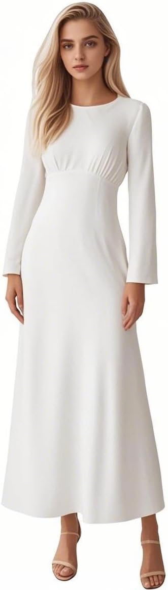 Elegant a line evening dress round neck ankle length long sleeve mother of the bride dress 2025.jpg